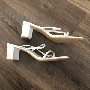 White Front strap slid on square toe Snake skin detail heel and straps size 39